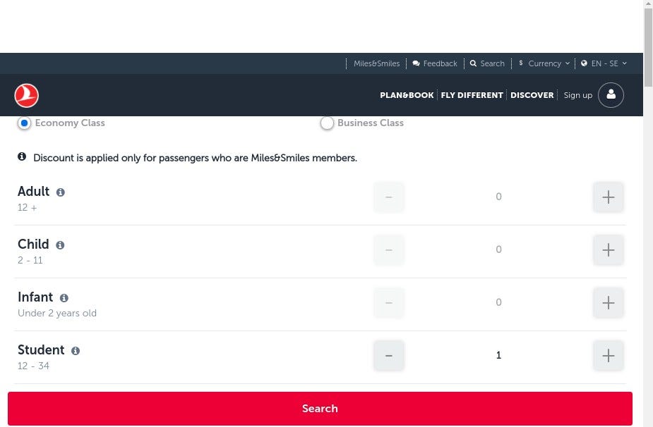 turkish airlines student bolsagage allowance