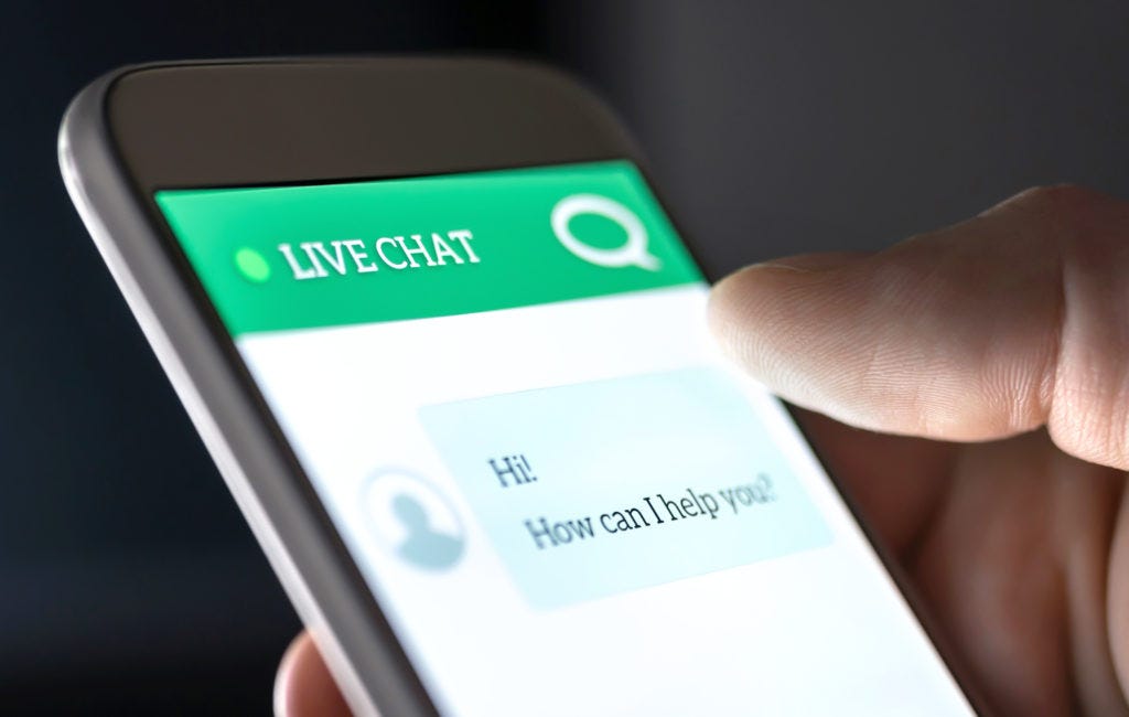 mobile phone with Live Chat on screen