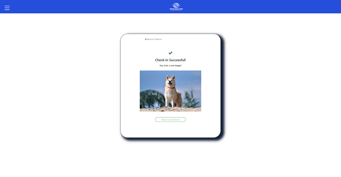 My success page design with the dog generator API. Kids love to see the dogs they got.