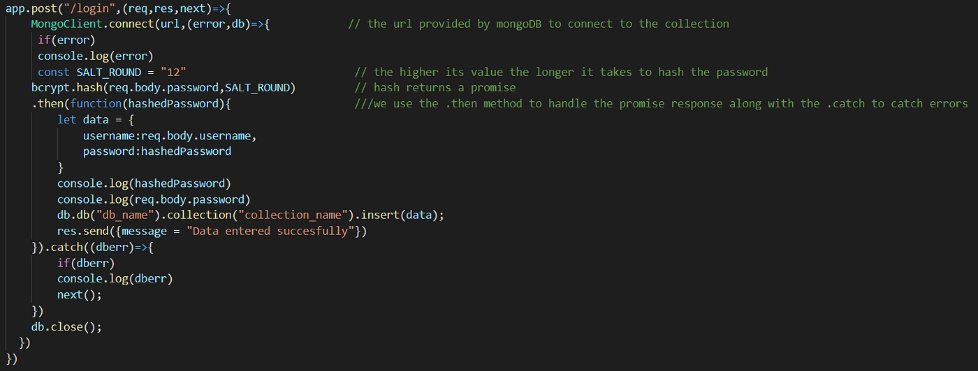 Using bcrypt to hash and compare passwords with Nodejs and MongoDB ...