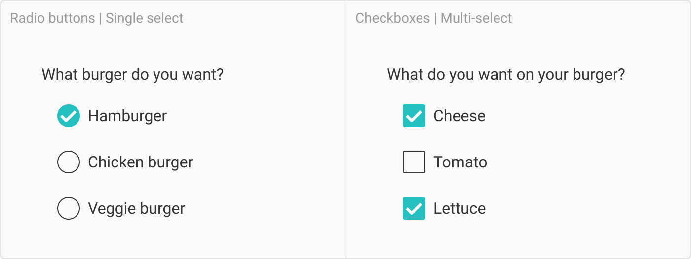 UI cheat sheet: radio buttons, checkboxes, and other selectors | by Tess  Gadd | UX Collective