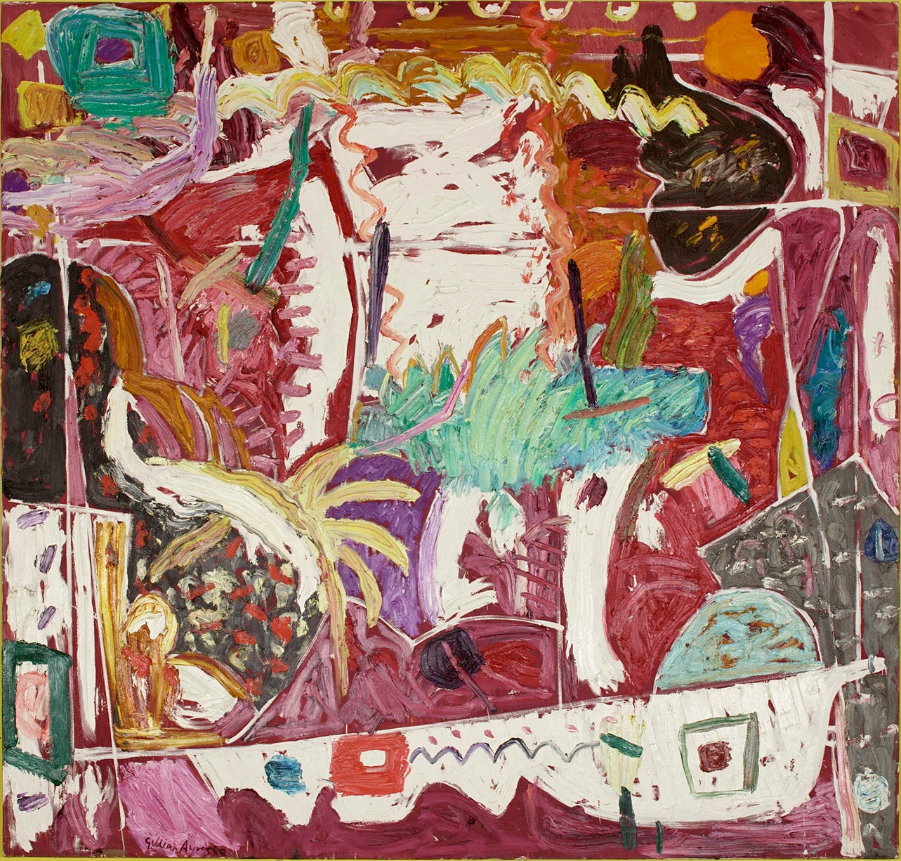 Oil painting showing lots of different colours and patterns