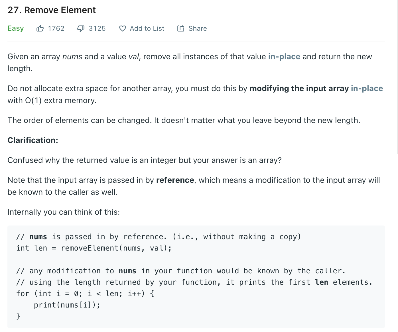 Remove Element — LeetCode. Okay, this one is not so bad. Here's… | by Soren  Rood | Medium
