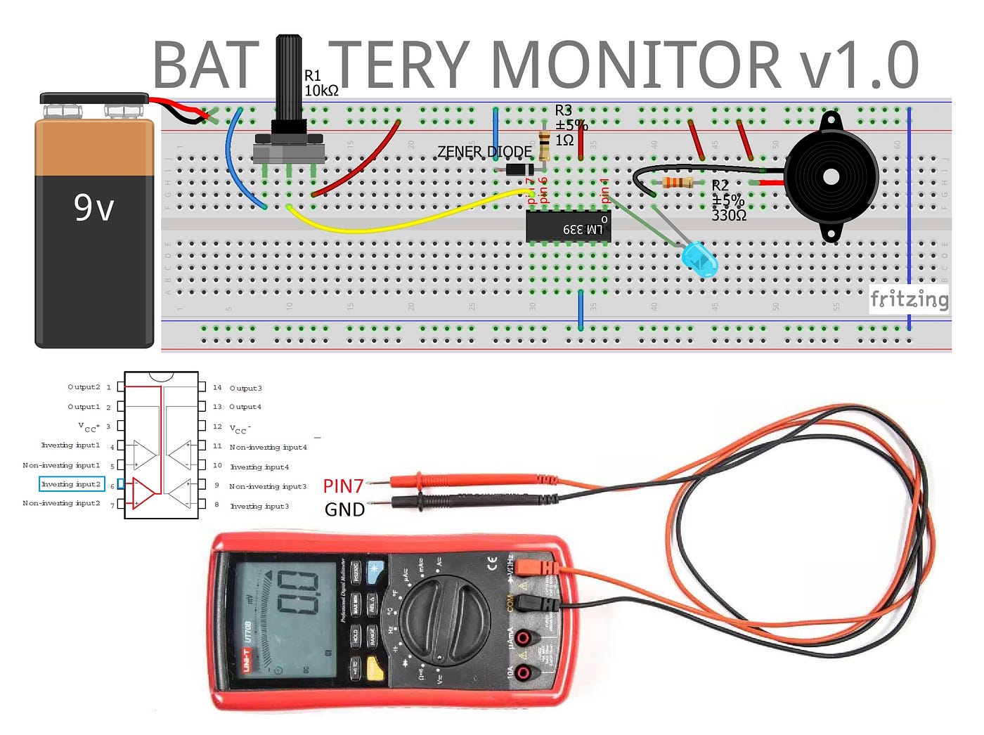 Battery Monitor Circuit. Zener Diodes & Quad Differential… by J3