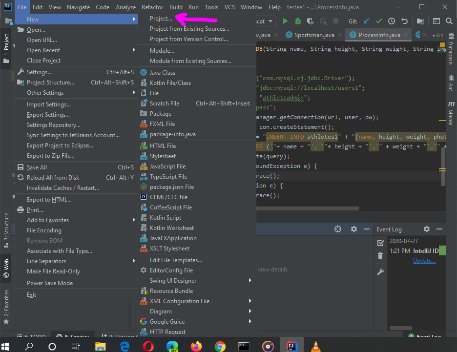 Create and launch a JEE project in IntelliJ ultimate edition by