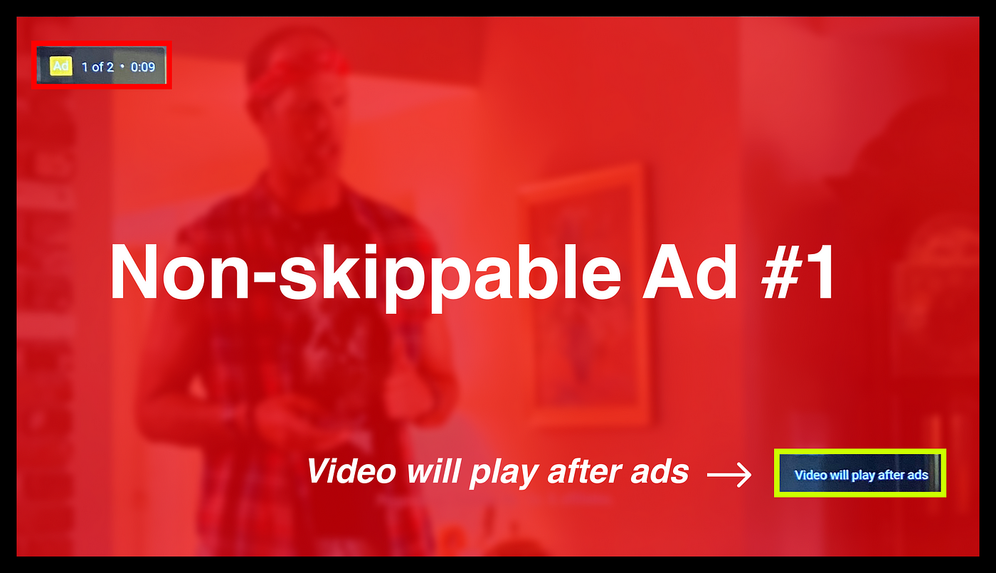 YouTube’s non-skippable video ad design with dark pattern #1