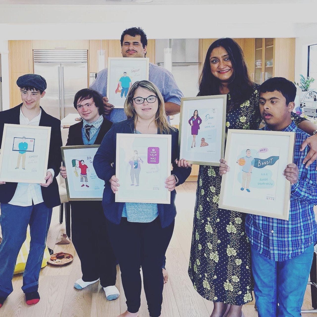 The Dream Team on the last day of their internship with The Accidental Ally. Dashiell, Madison, Roan, Rohan, Laith standing with Gayatri as they each hold a framed drawing of themselves made by fellow intern Karmishtha ( not pictured). These young individuals and this internship was a pivotal moment in my professional life proving to me that ‘anything is possible’ !