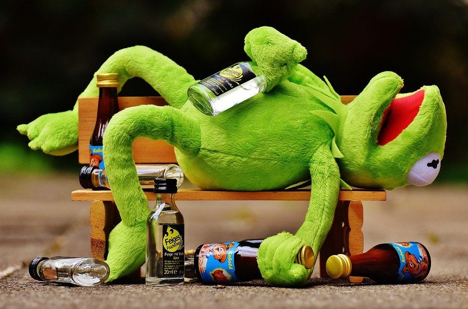 A drunk Kermit the frog.