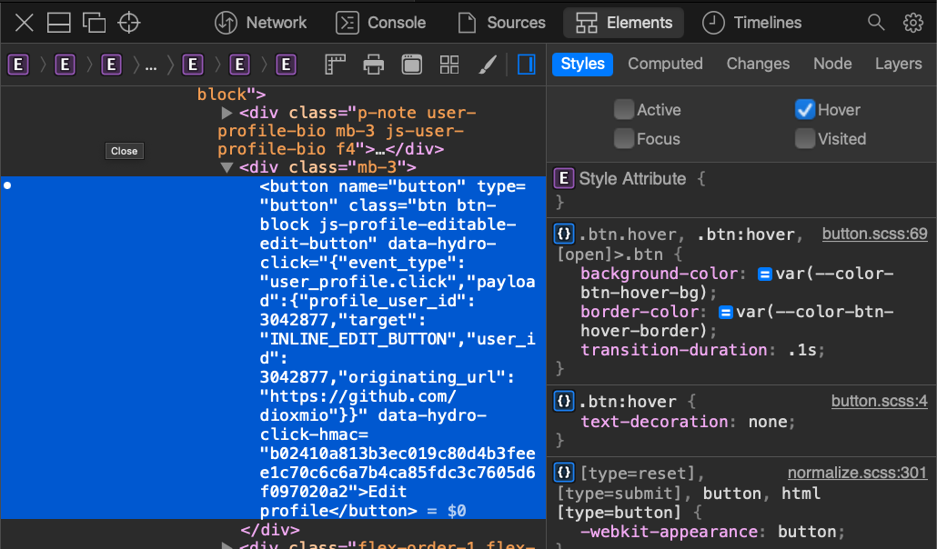 Capture on using the element state modifier on Chrome dev tools