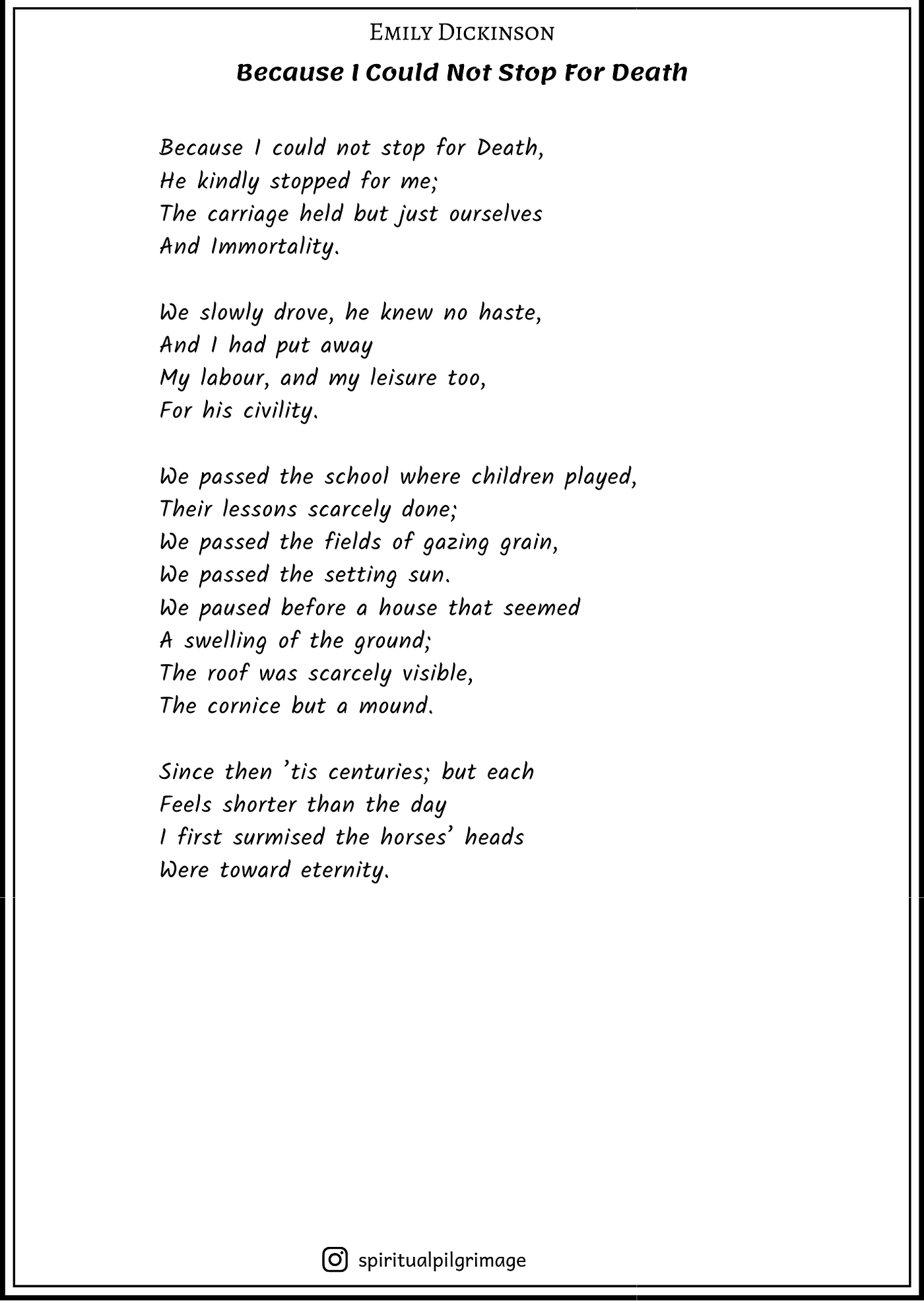 Mystical Poem 9 Because I Could Not Stop For Death By Emily Dickinson By Spiritual Pilgrimage Medium