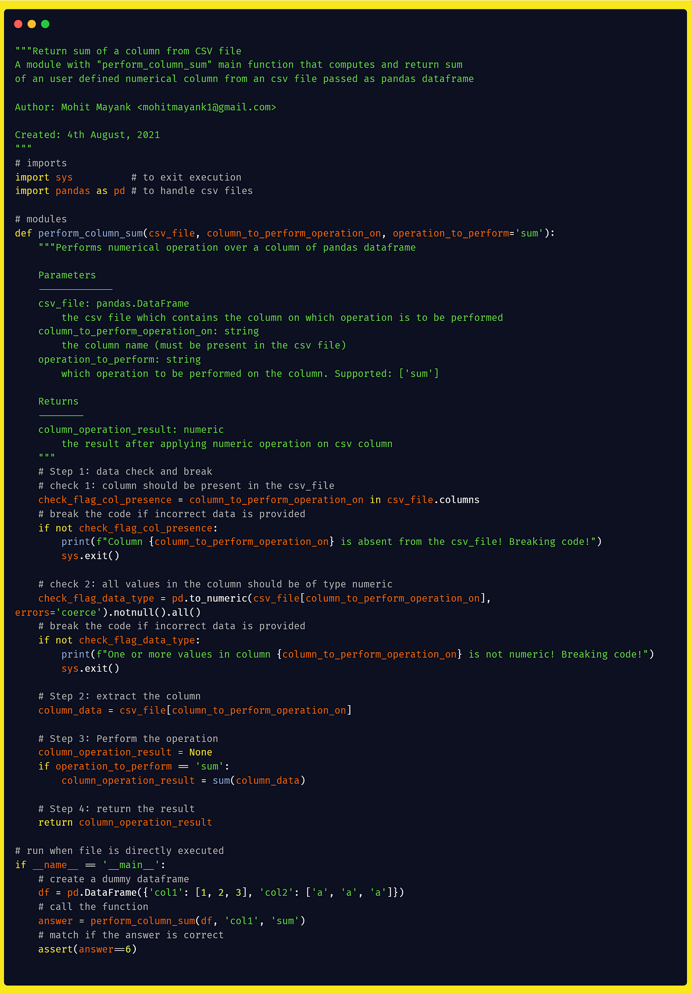 Python Code Sample