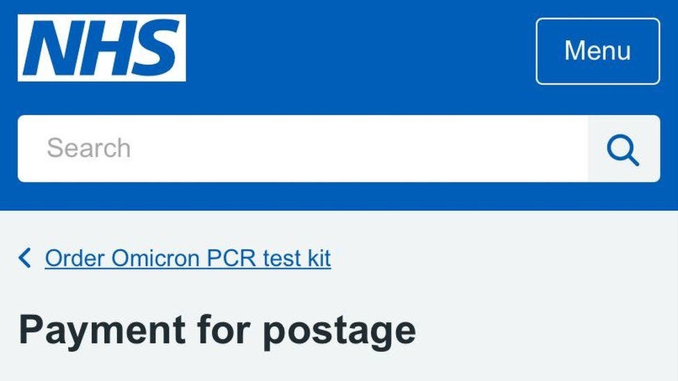 Fake NHS webpage for ordering PCR test kit