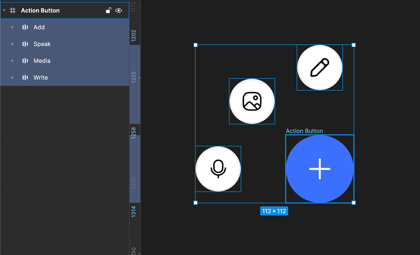Floating action button End state, layers fanned out