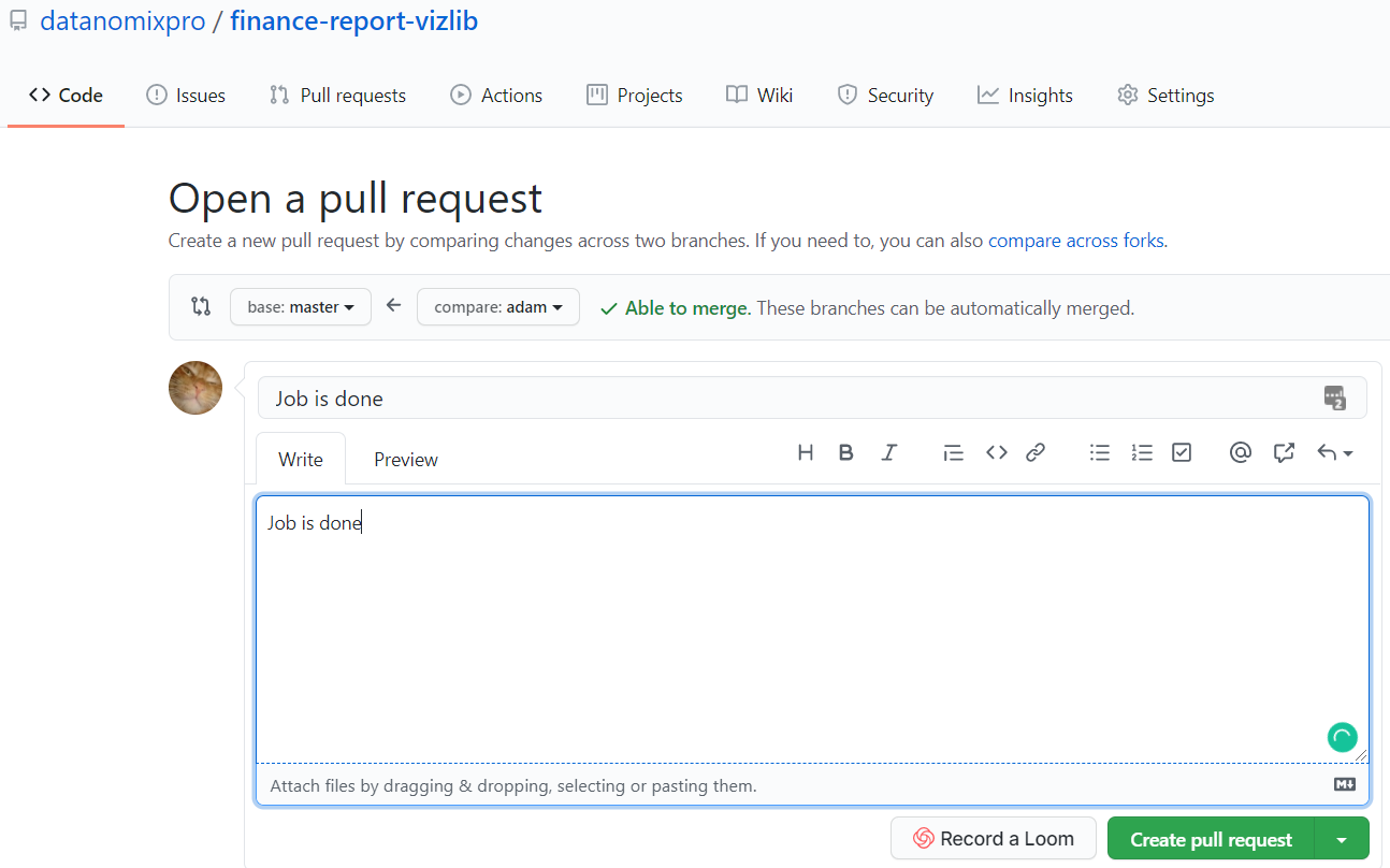 Create the pull request in the github