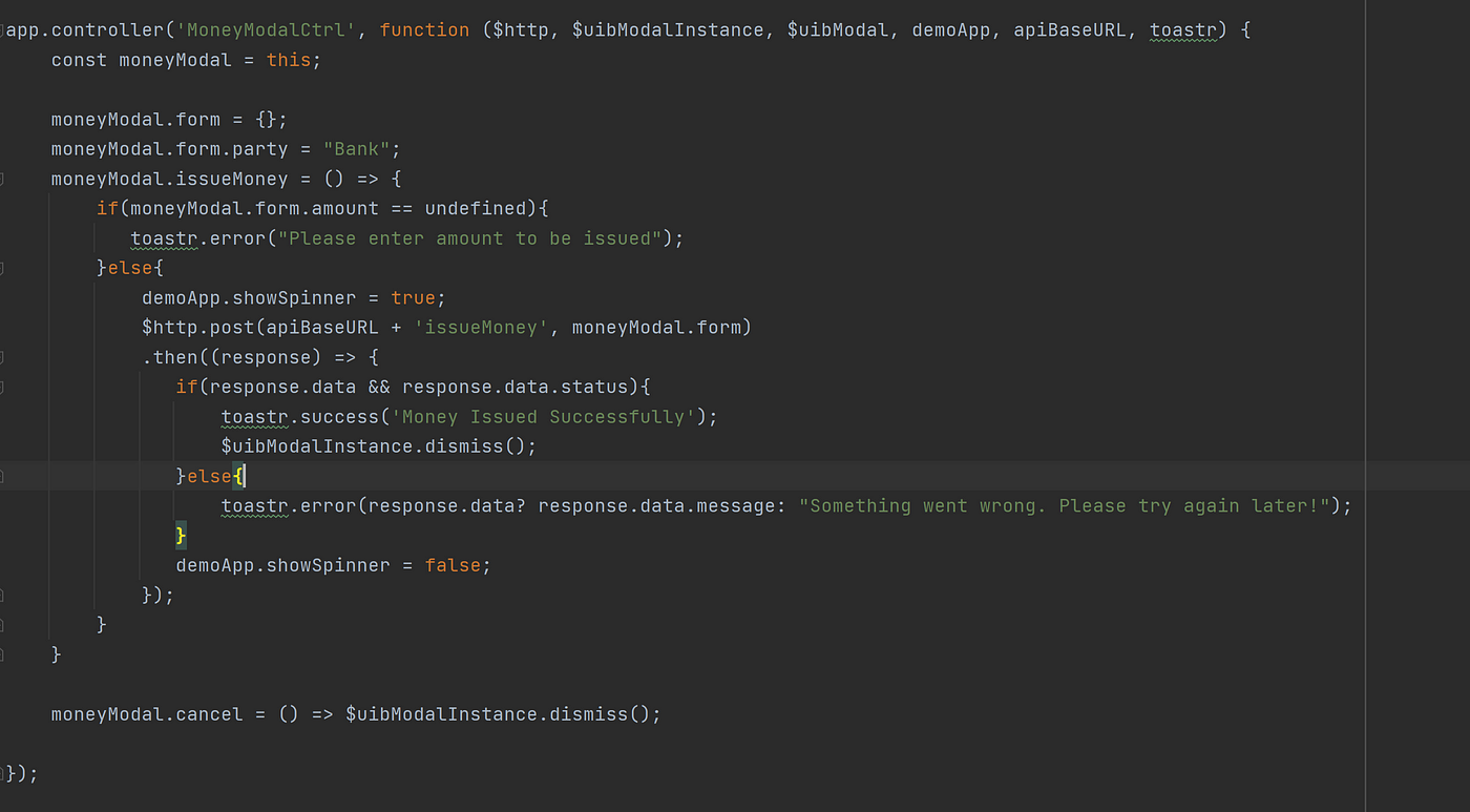 JavaScript part of the issue cash model