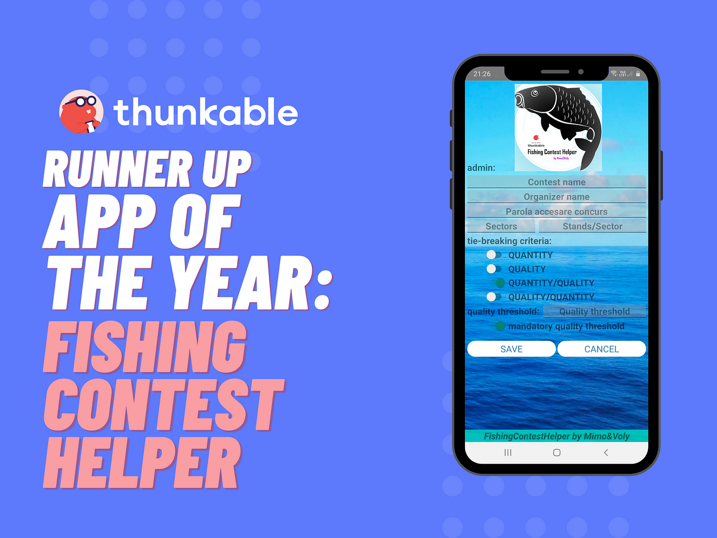 thunkable app of the year fishing contest helper illustration