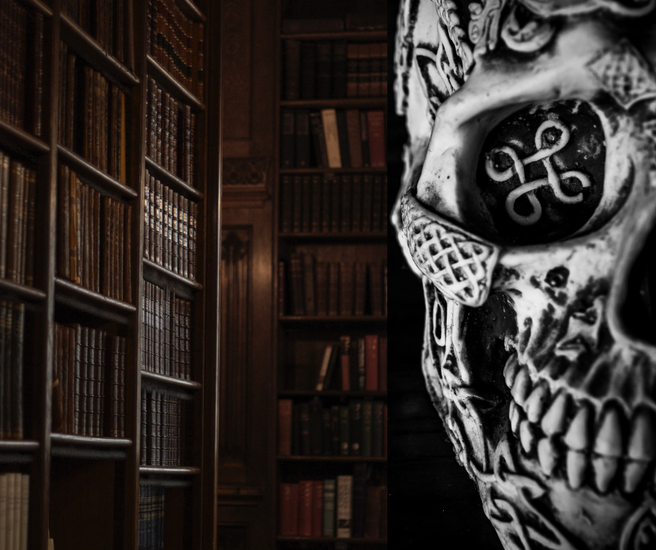 Old library on the left and skull on the right