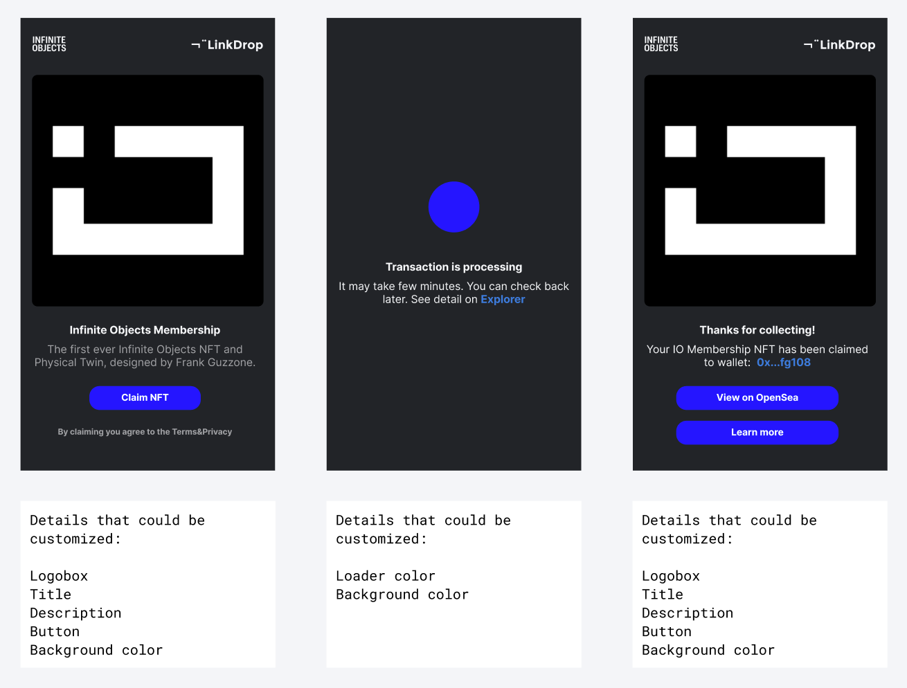 Infinite Objects NFT redemption via Email powered by Linkdrop tech