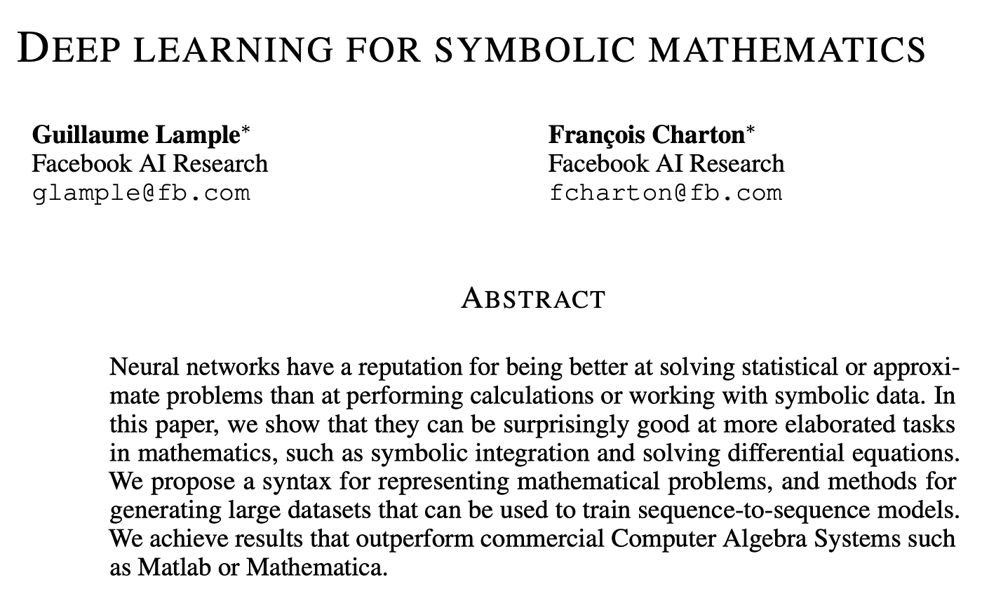 5 Minute Paper Summary Deep Learning for Symbolic Mathematics, by