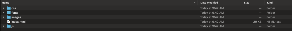 Structure of a website Folder