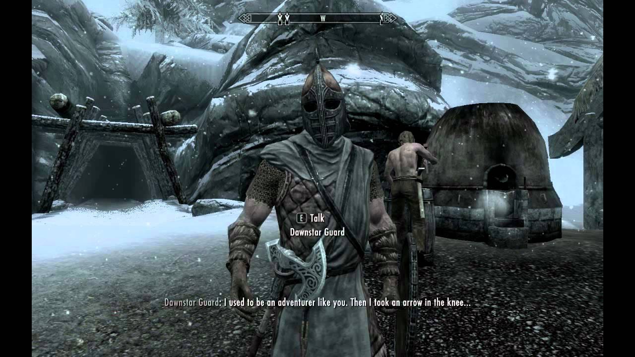 A screenhsot from The Elder Scrolls V: Skyrim, wtih subtitles of a famous phrase