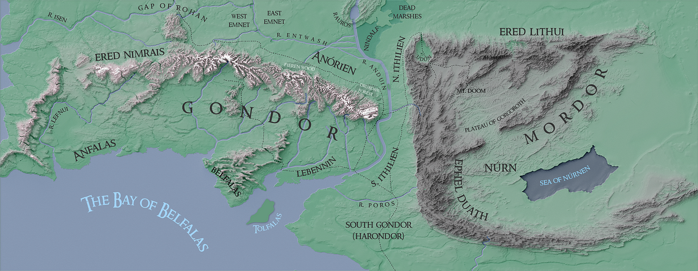 Map Of Gondor And Mordor Mapping Gondor And Mordor. With Arcgis Pro, Blender, Photoshop… | By Kray  Freestone | Kray | Medium