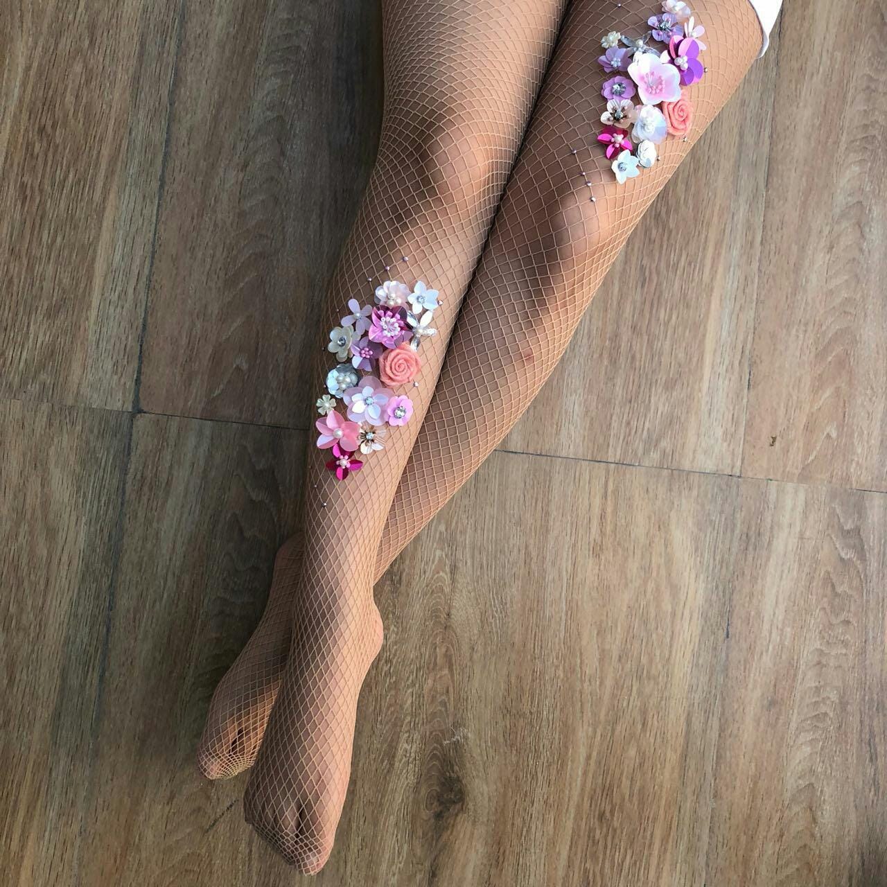 embellished fishnet tights