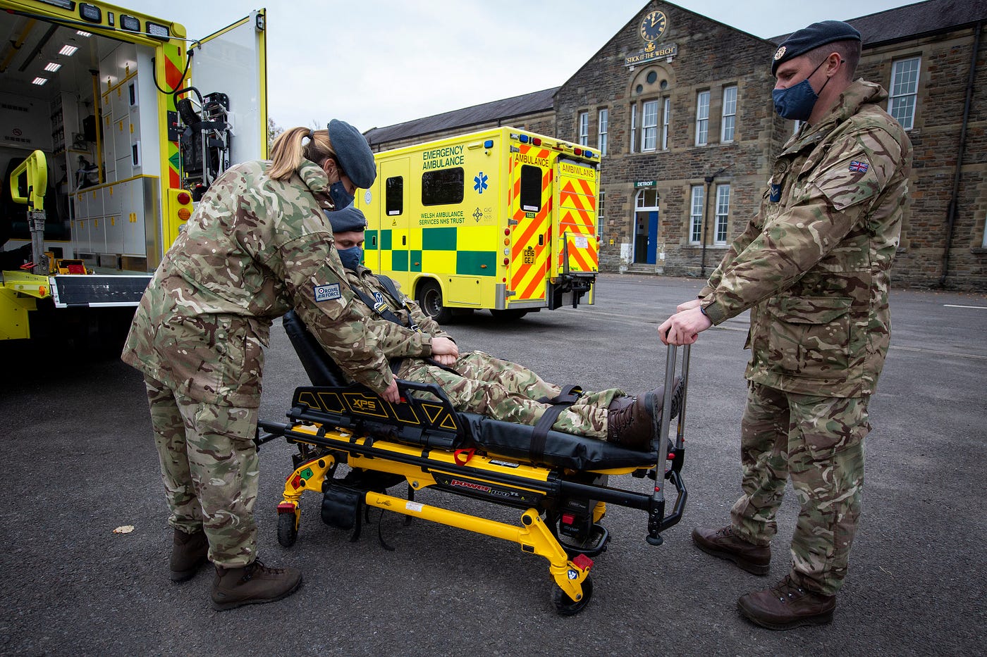 Members of the UK Armed Forces being shown how to support during call-outs.