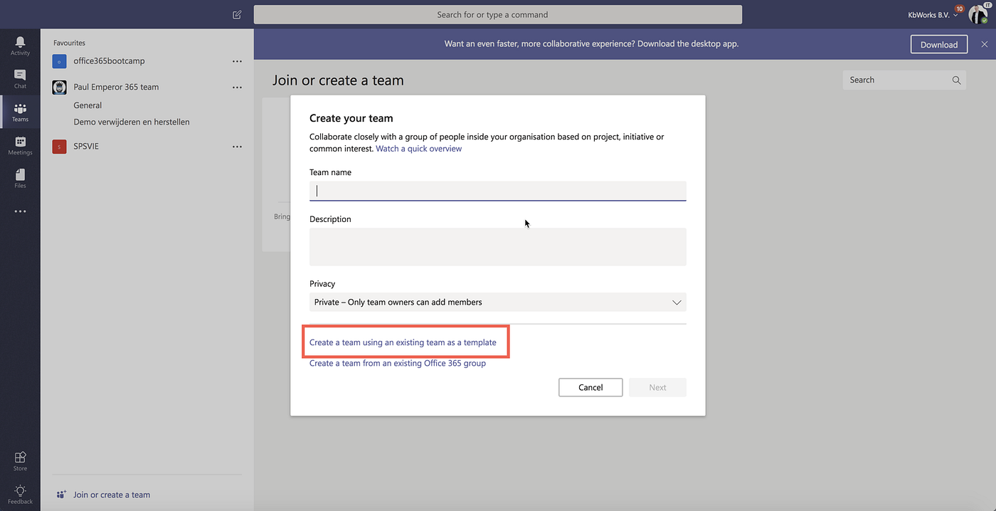 How to Create a template from a Microsoft Team | by Paul Keijzers [#MVP] |  Paul Keijzers (@KbWorks)