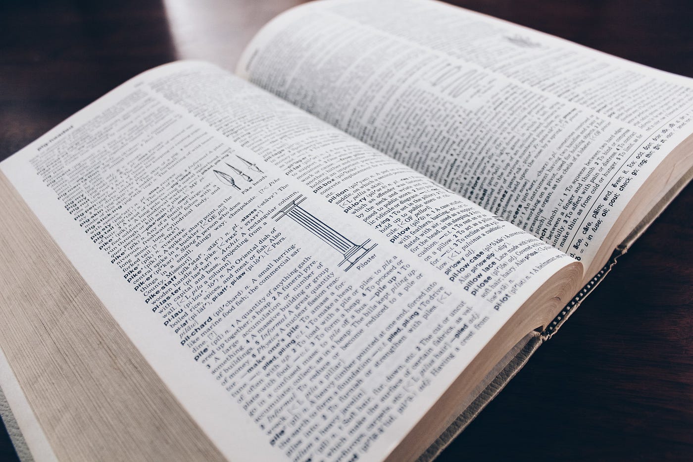 An old dictionary, open