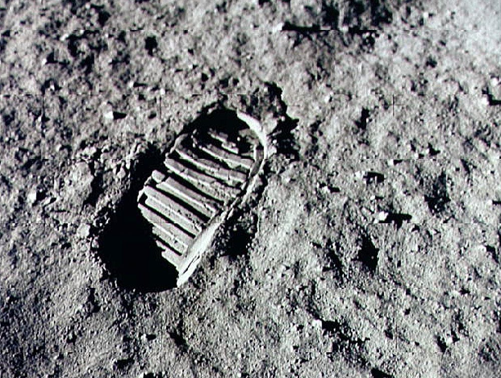 An Apollo 11 astronaut’s footprint in the lunar soil