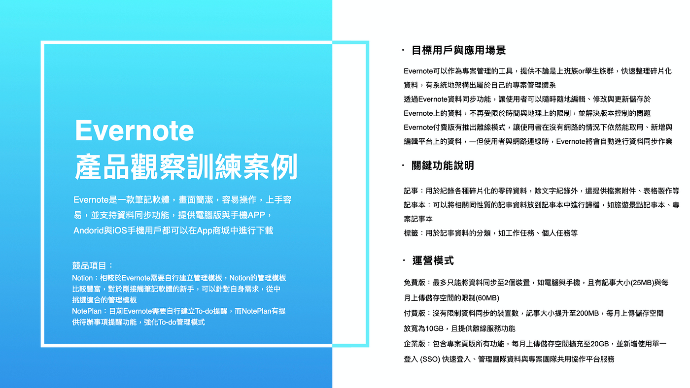 產品觀察案例 Evernote 微思維實驗室 Medium