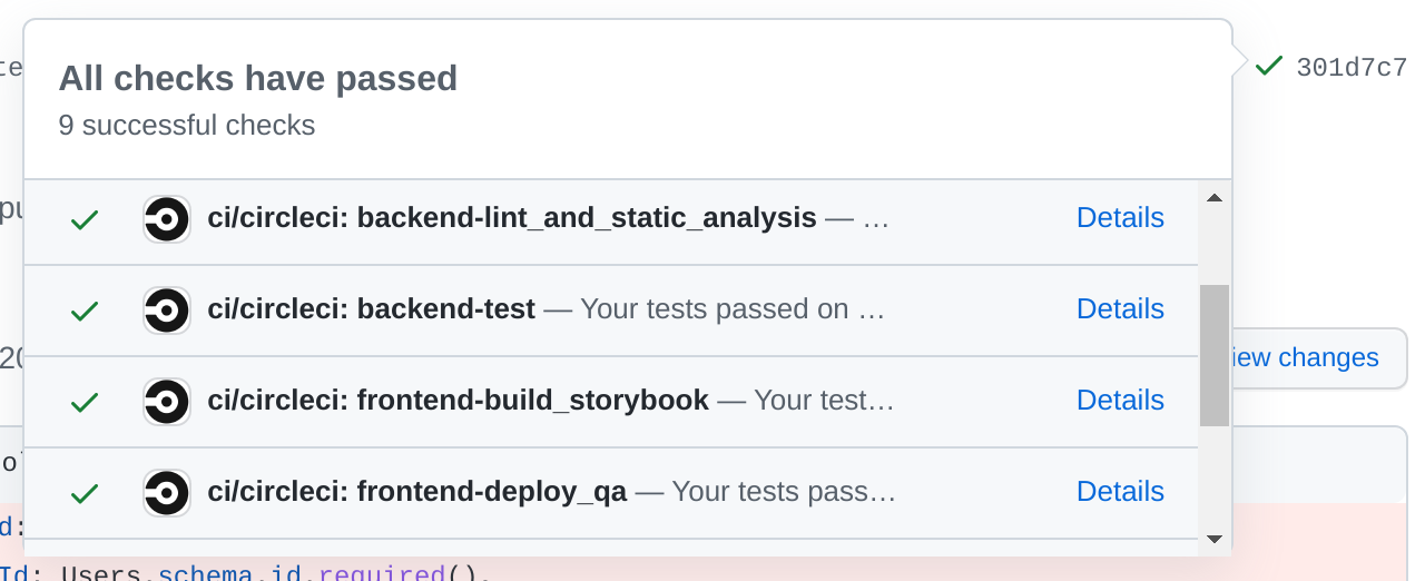 Screenshot of automated tests passing in Github’s UI