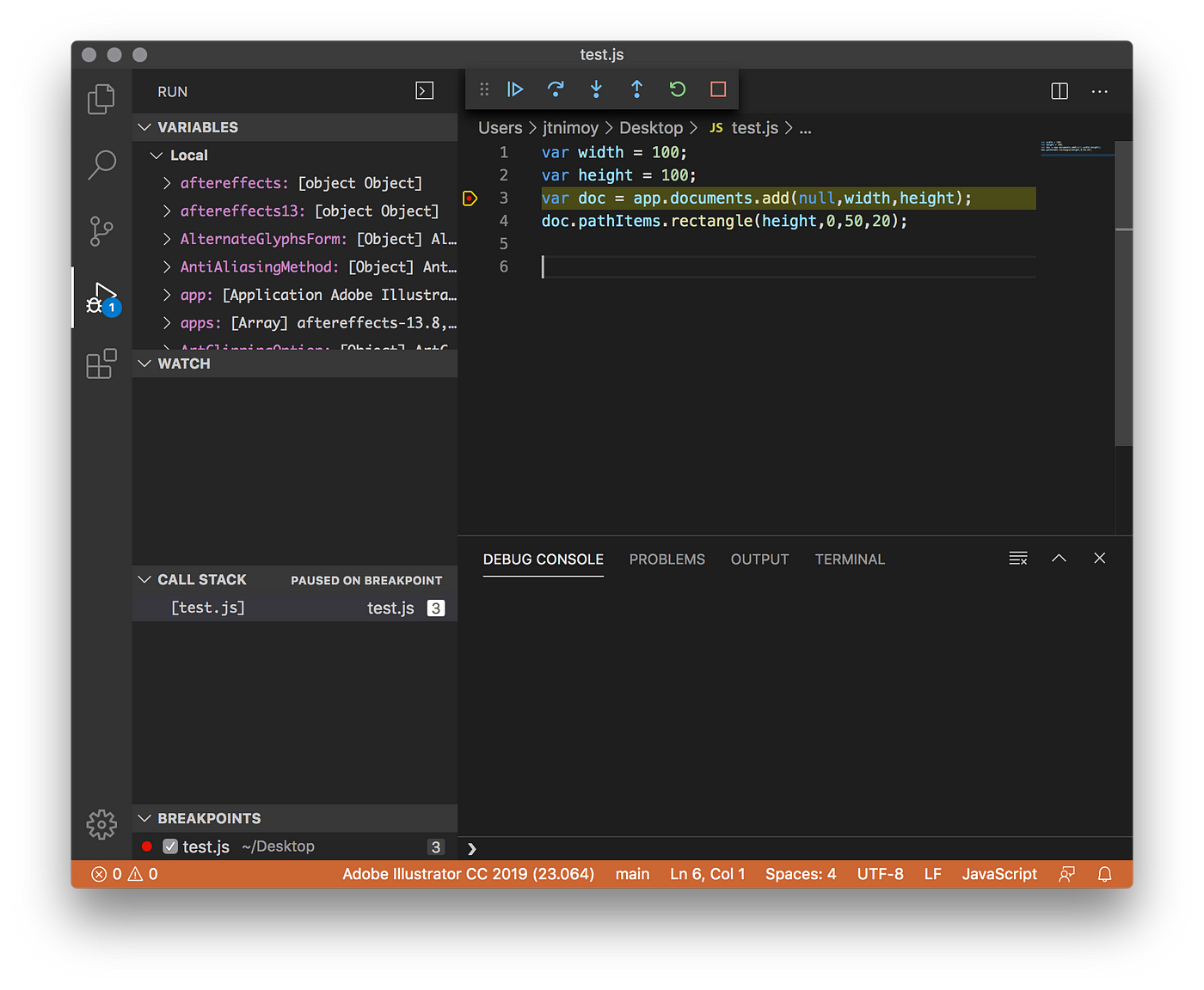visual studio code js expression expecteed