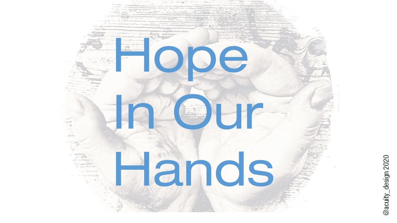 Hope in our hands text overlaid on image of hands clasped