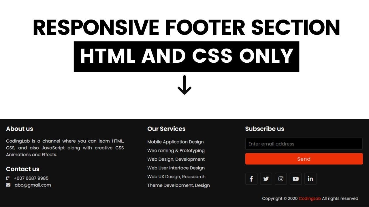Responsive Footer using HTML CSS. Hello Readers, welcome to my other… | by  codinglabweb | Medium