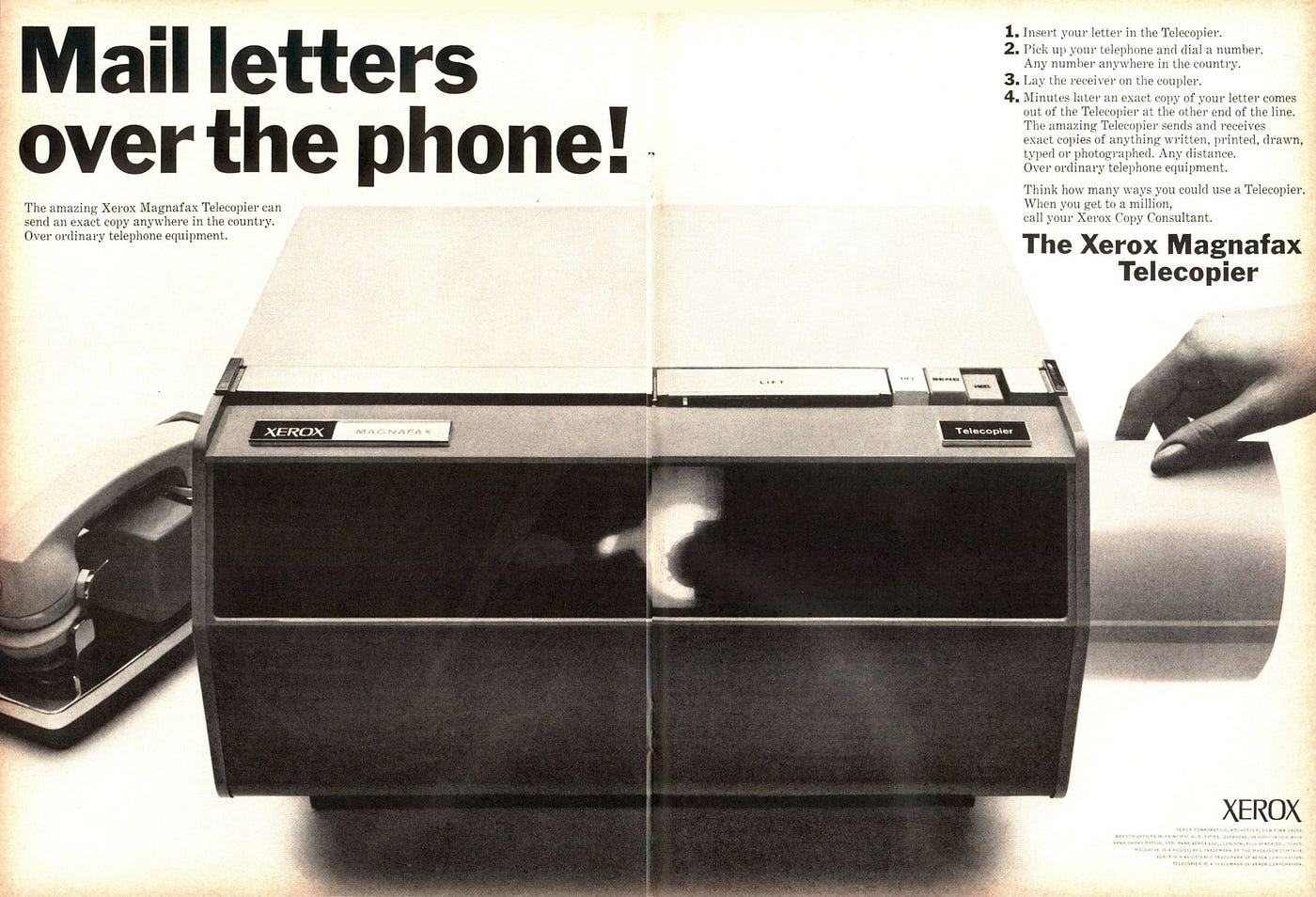 El fax, introducido por Xerox en la década de 1960, en las décadas siguientes se volvió una pieza fundamental de la industria financiera.