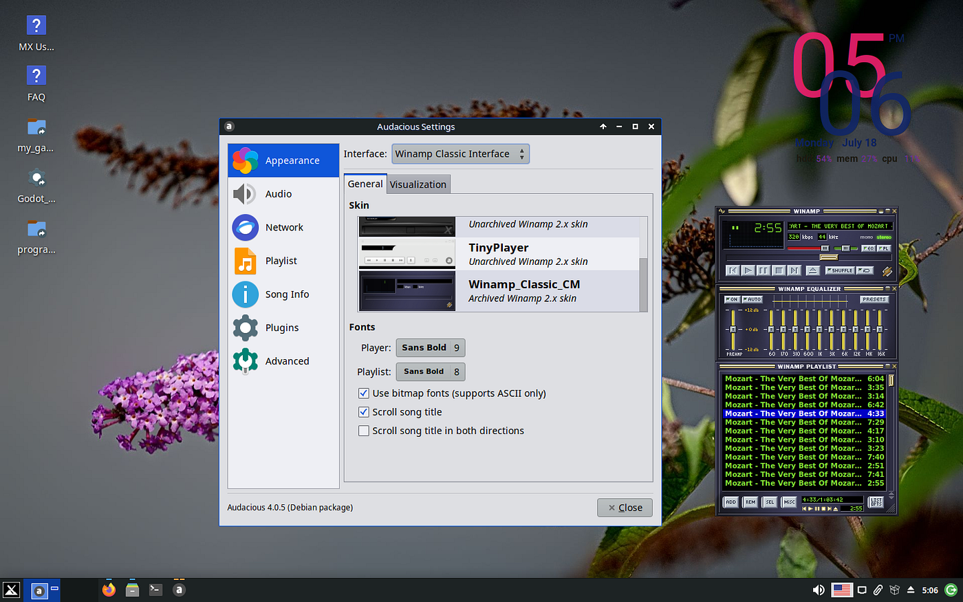 How to make the Audacious Audio Player look like Winamp and play MIDI