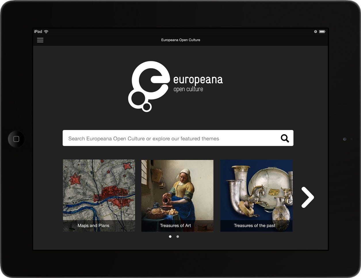 The landing page of the Europeana Open Culture app.