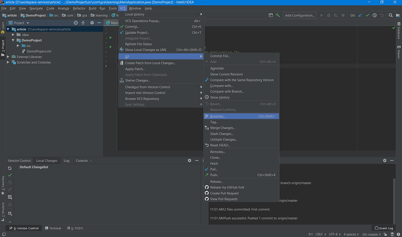 Visual Git actions from IntelliJ. Hi, my experience with version control… |  by Gabriela | Medium