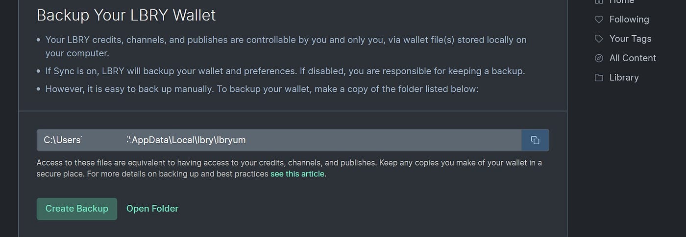 Create Backup of LBRY Wallet