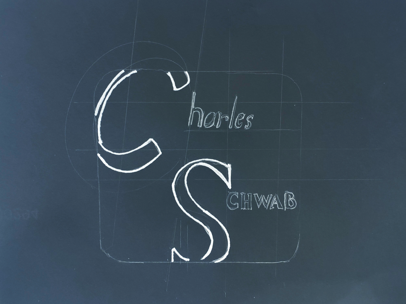 New Charles Schwab logo sktching using pencil and paper.