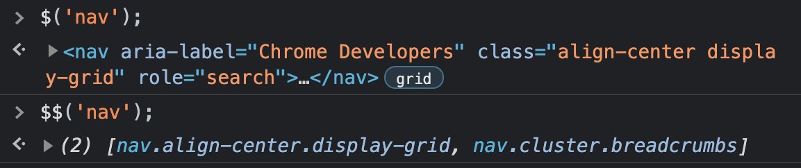 Screenshot of using the jquery style alias on Chrome dev tools