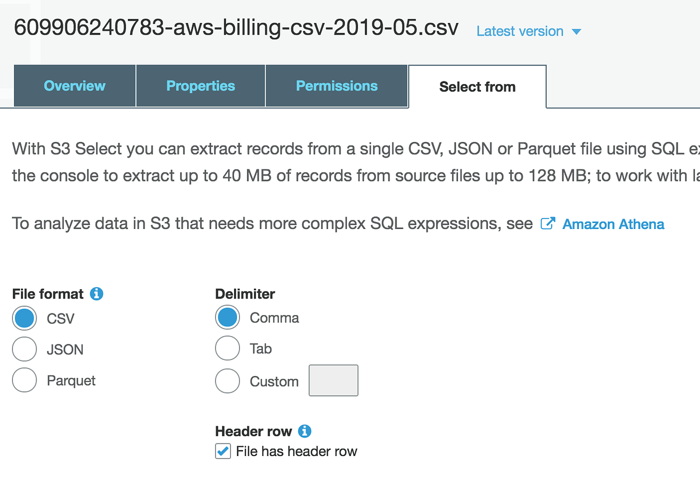 Serverless Querying CSV files stored in S3 using S3 Select
