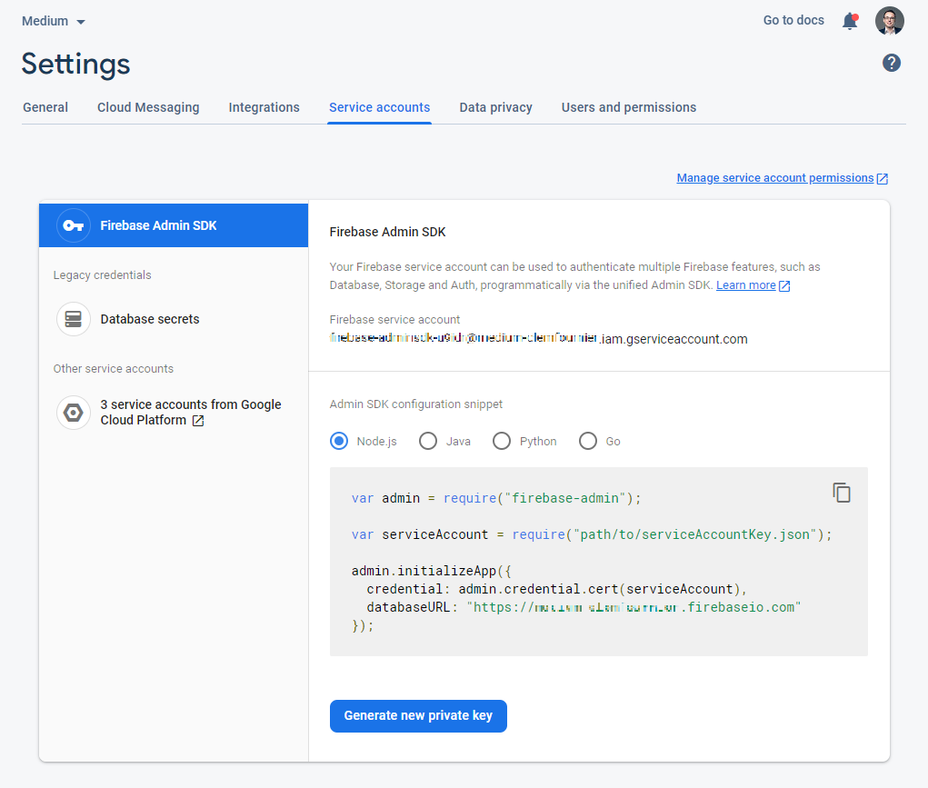 How to get my Firebase Service Account Key file Clement Fournier Medium