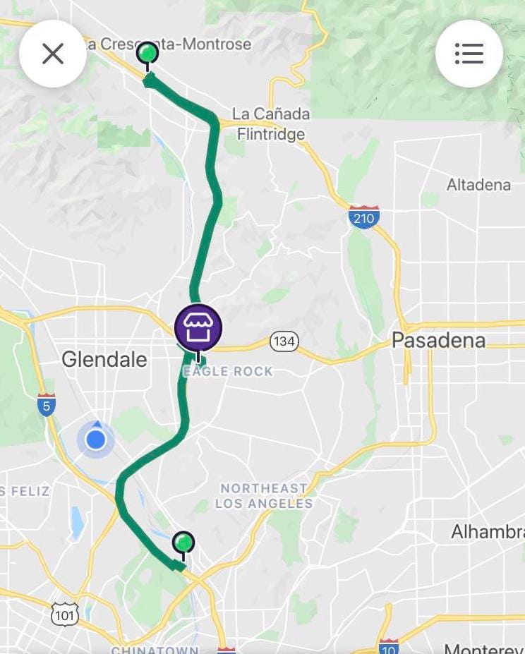 Map showing bundled orders to be delivered in opposite direction