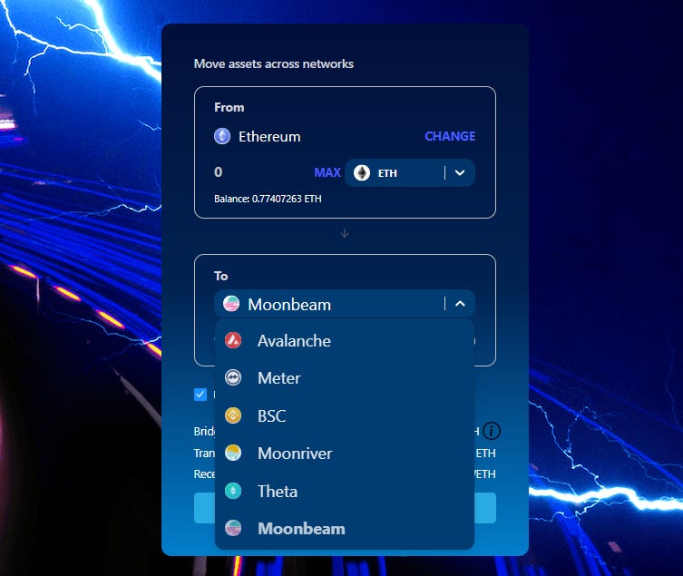 Step 2: Choose Moonbeam Mainnet as “To” Network