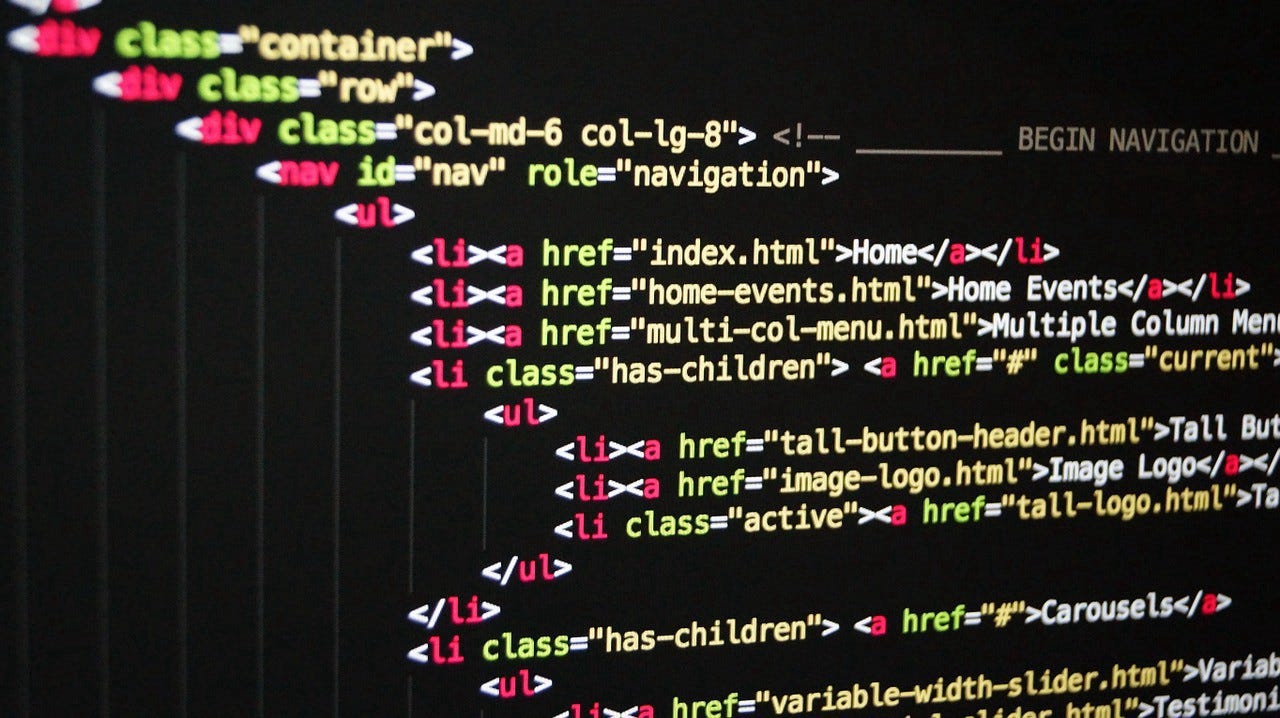 Source code of a website.
