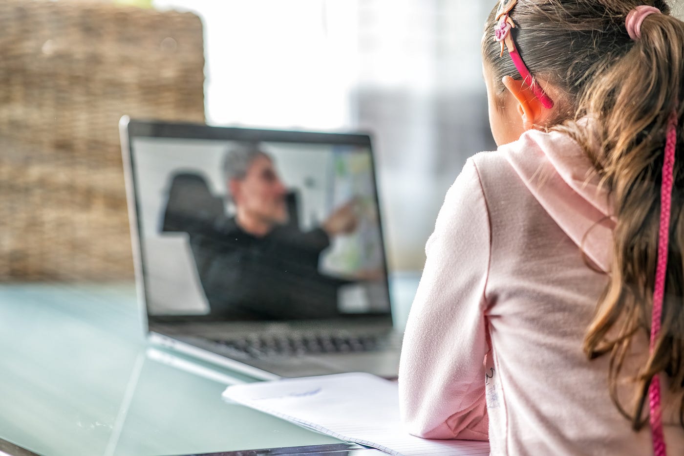 A student attending a virtual class.